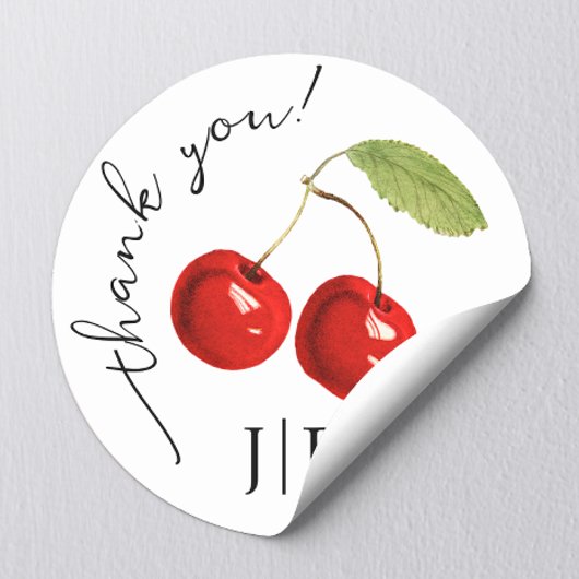 Niedliche Rote Kirschen Danke Black Monogram Runder Aufkleber