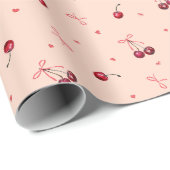 Niedliche rote Kirschen Herzchen Weiche Orange Geschenkpapier (Rolleneckpunkt)