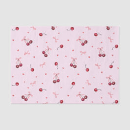 Niedliche rote Kirschen hören Bows auf rosa Seidenpapier