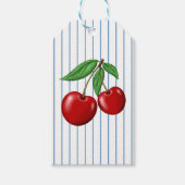 Niedliche Rote Kirschen Obst auf Blaue Streifen De Geschenkanhänger (Vorderseite)