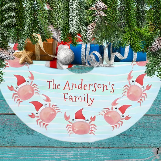 Niedliche Rote Krabbe mit Weihnachtsmannmütze Weih Polyester Weihnachtsbaumdecke