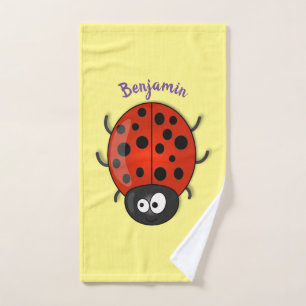 Niedliche , rote Ladybug-Cartoon-Abbildung Badhandtuch Set