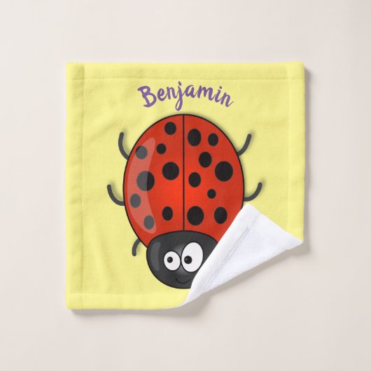 Niedliche , rote Ladybug-Cartoon-Abbildung Badhandtuch Set (Waschlappen)