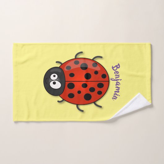 Niedliche , rote Ladybug-Cartoon-Abbildung Badhandtuch Set (Handtuch)