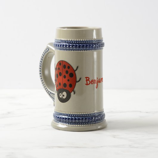 Niedliche , rote Ladybug-Cartoon-Abbildung Bierglas (Vorderseite Links)