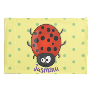 Niedliche , rote Ladybug-Cartoon-Abbildung Kissenbezug