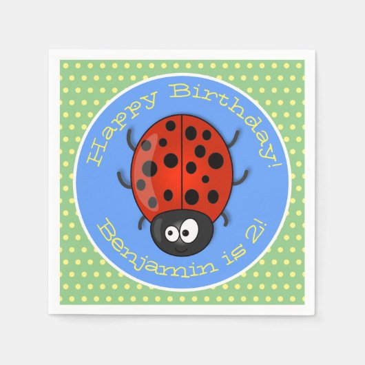 Niedliche , rote Ladybug-Cartoon-Abbildung Serviette (Vorderseite)
