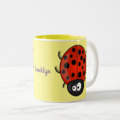 Niedliche , rote Ladybug-Cartoon-Abbildung Zweifarbige Tasse (VorderseiteRechts)