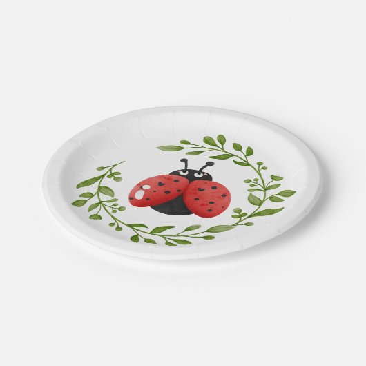 Niedliche rote Ladybug-Papierplatte Pappteller (Schrägansicht)