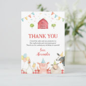 Niedliche Rote Landtiere und StallGeburtstagsparty Dankeskarte (Stehend Vorderseite)