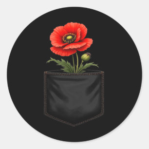 Niedliche Rote Mohnblume Blume am Pocket-Gedenktag Runder Aufkleber