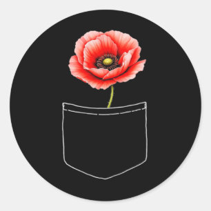 Niedliche Rote Mohnblume Blume am Pocket-Gedenktag Runder Aufkleber