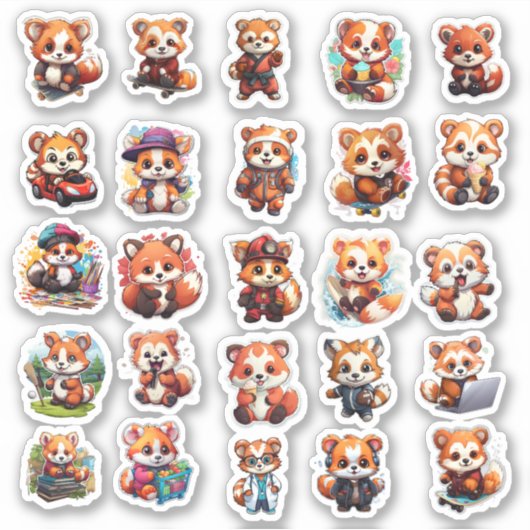 Niedliche Rote Panda Aufkleber, Wertsatz 25 Aufkle Aufkleber (Vorderseite)