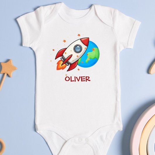 Niedliche Rote Rakete im Weltraum Baby Strampler