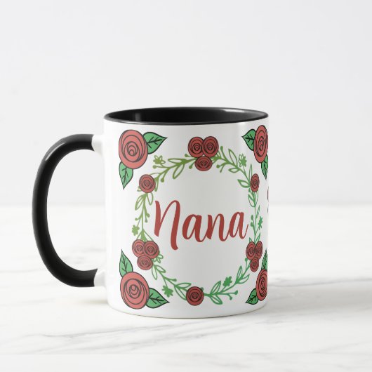 Niedliche Rote Rosen Floral Wreath Nana Tasse (Links)