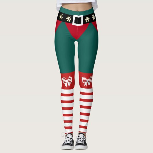 Niedliche Rote Streifen Candy Cane Elf Womens Leggings (Vorderseite)