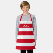 Niedliche Rote Streifen Kinder Personalisiert Schürze (Getragen)