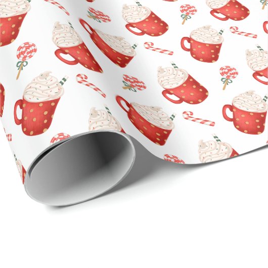 Niedliche Rote Tasse Peppermint Weihnachten Geschenkpapier (Rolleneckpunkt)