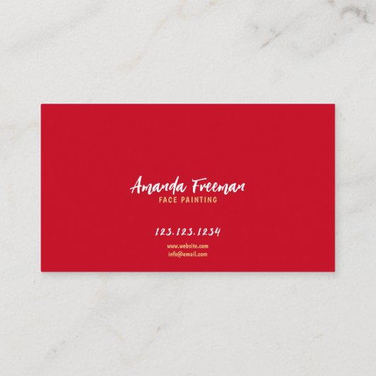 Niedliche rote und gelbe Clown-Gesichtsfarbe Visitenkarte (Rückseite)