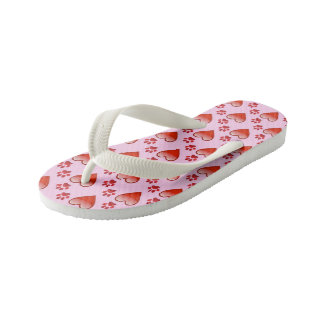 Niedliche rote und rosa Herzen und Paw Prints Tier Kinderbadesandalen