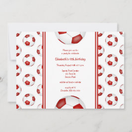 niedliche rote weiße Fußbälle Muster Geburtstagspa Einladung