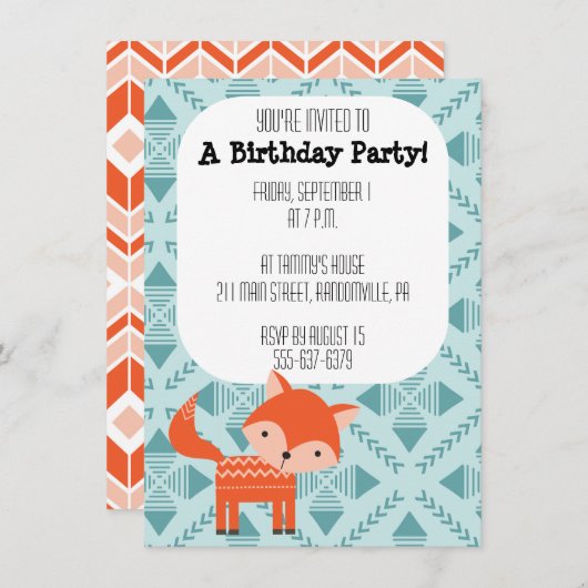 Niedliche roter Fox-Party Einladung (Vorne/Hinten)