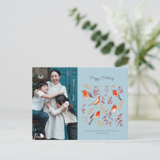 Niedliche Rotkehlvögel, blau & rot Weihnachten (Stehend Vorderseite)