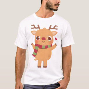 Niedliche Rotnasen-Rentiere mit gestreiftem Scarf T-Shirt