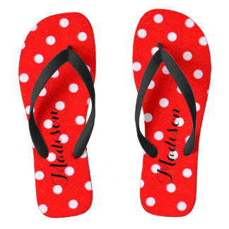 Niedliche Rotpolka-Punkte-Monogramm Flip Flops Badesandalen
