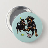 Niedliche Rottweiler Hunde Tennis spielen Button (Vorne & Hinten)
