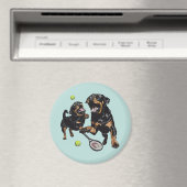 Niedliche Rottweiler Hunde Tennis spielen Magnet (In Situ (Geschirrspüler))
