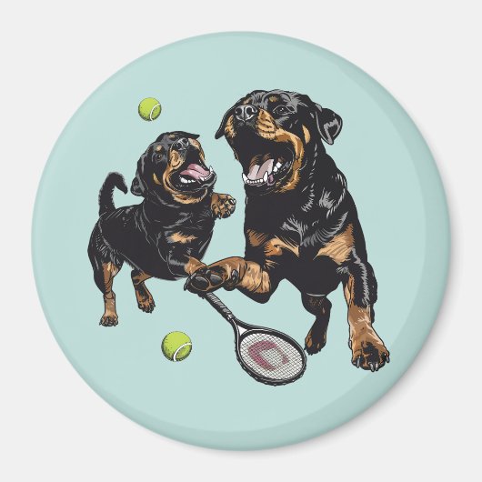 Niedliche Rottweiler Hunde Tennis spielen Magnet (Vorne)