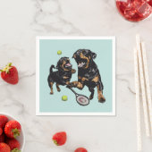 Niedliche Rottweiler Hunde Tennis spielen Serviette (Beispiel)