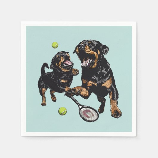 Niedliche Rottweiler Hunde Tennis spielen Serviette (Vorderseite)