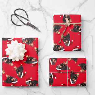 Niedliche Rottweiler-Weihnachtsmannmütze für Welpe Geschenkpapier Set