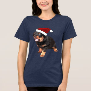 Niedliche Rottweiler-Weihnachtsmannmütze für Welpe Tri-Blend Shirt
