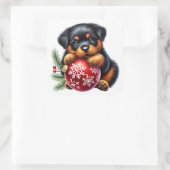 Niedliche Rottweiler Welpe genießt Weihnachtsfeier Quadratischer Aufkleber (Tasche)