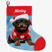 Niedliche Rottweiler Welpe in Sweater Personalisie Großer Weihnachtsstrumpf (Vorderseite)