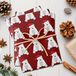 Niedliche Rotweihnachtsbär Weihnachtsmannmütze Kin Geschenkpapier Set