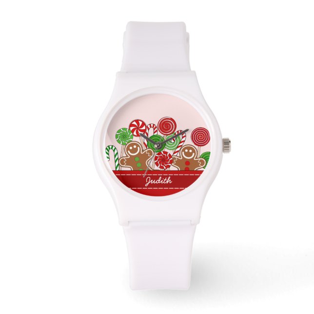 Niedliche Rotweihnachtskuchen Armbanduhr (Vorderseite)