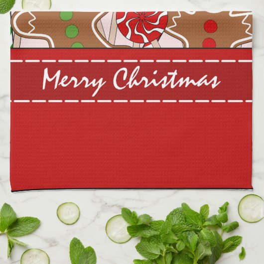 Niedliche Rotweihnachtskuchen Geschirrtuch (Gefaltet)