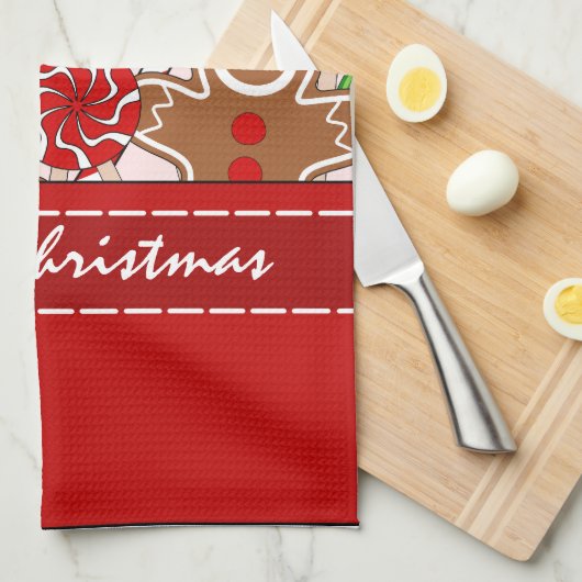 Niedliche Rotweihnachtskuchen Geschirrtuch (Viertel Falte)