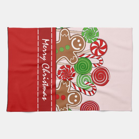 Niedliche Rotweihnachtskuchen Geschirrtuch (Horizontal)