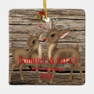 Niedliche Rotwild-Paar-erste Weihnachtsverzierung Keramikornament