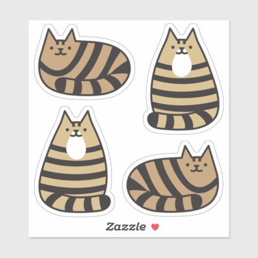 Niedliche Round Kawaii Stripey Brown Tabby Cat Aufkleber (Blatt)