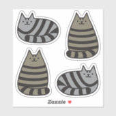 Niedliche Round Kawaii Stripey Gray Tabby Cat Aufkleber (Blatt)