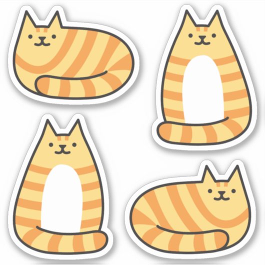 Niedliche Round Kawaii Stripey Orange Tabby Cat Aufkleber (Vorderseite)