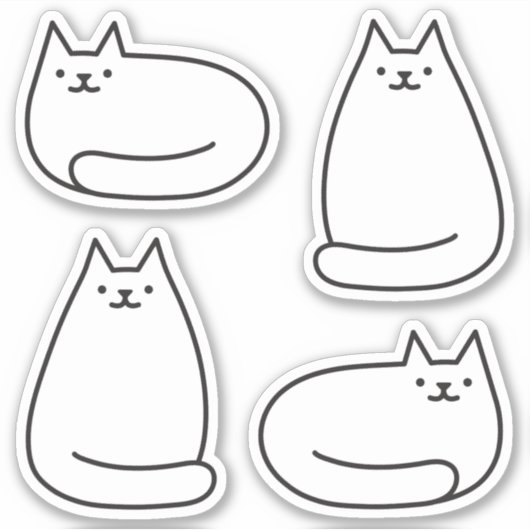 Niedliche Round Kawaii White Cat Aufkleber (Vorderseite)