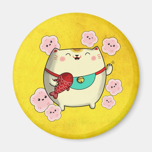 Niedliche Round Maneki Neko Katze Magnet (Vorne)