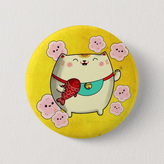 Niedliche Round Maneko Neko Katze Button (Vorderseite)